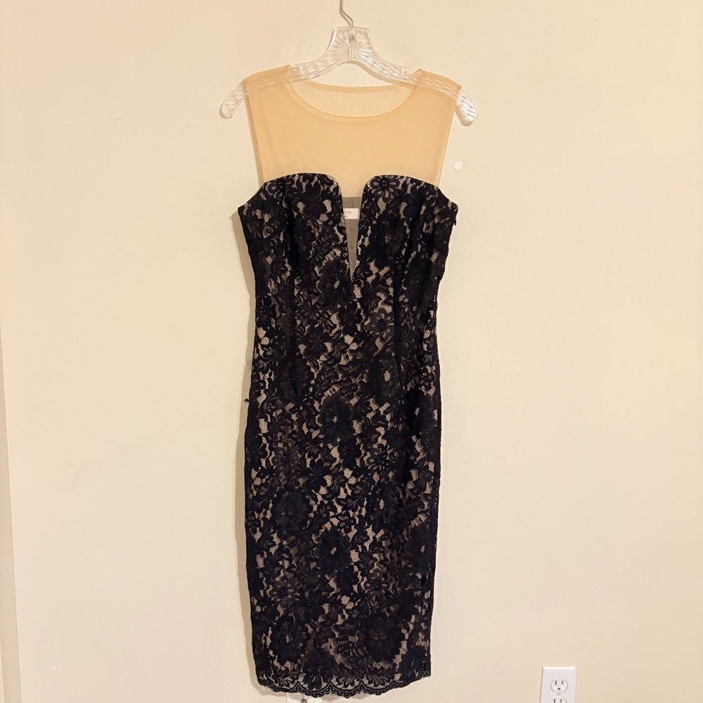 Bailey 44 Vivian Black Lace Illusion Neckline Sheath Dress Sleeveless Cocktail 6 - Picture 13 of 16